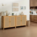 Natural Rattan BOHO Sideboard Buffet Cabinet – Bamboo & PE Rattan, Gold Handles, 1–2 Person Assembly