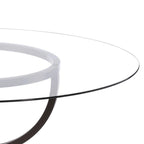48" Round Glass Dining Table – Clear Top, Dark Gray Interlocking Ring Legs, Seats 4