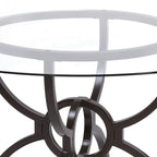 48" Round Glass Dining Table – Clear Top, Dark Gray Interlocking Ring Legs, Seats 4