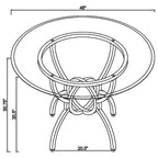 48" Round Glass Dining Table – Clear Top, Dark Gray Interlocking Ring Legs, Seats 4