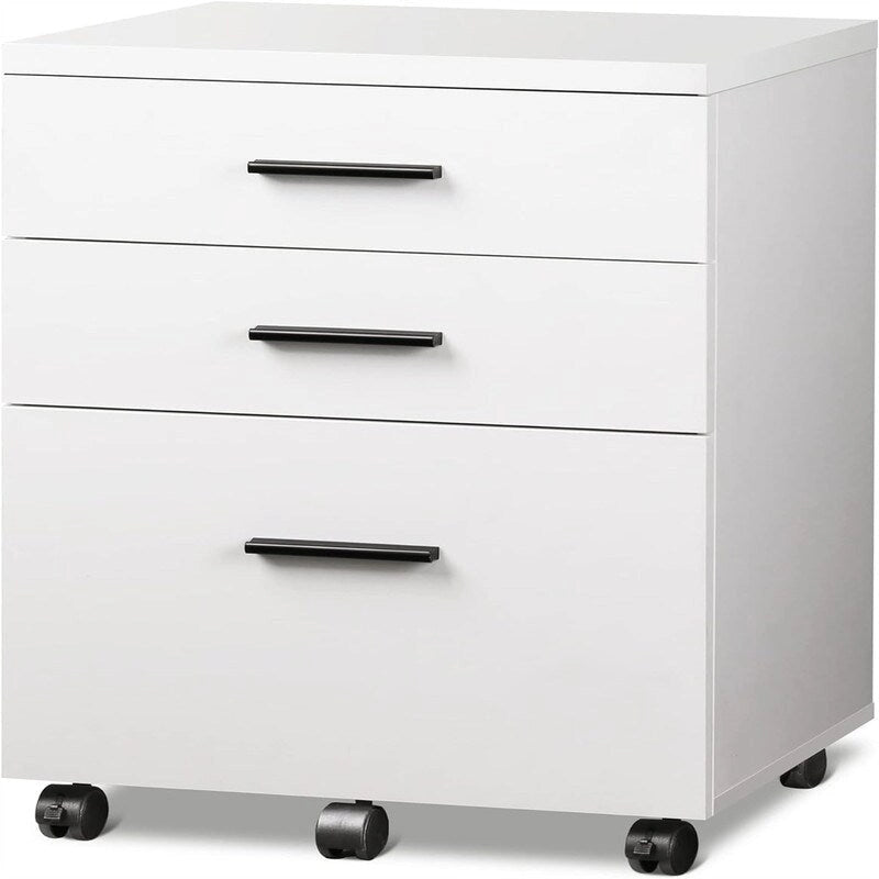 3-Drawer Rolling File Cabinet – Black / White / Walnut, Eco Wood, Contemporary Style, Single