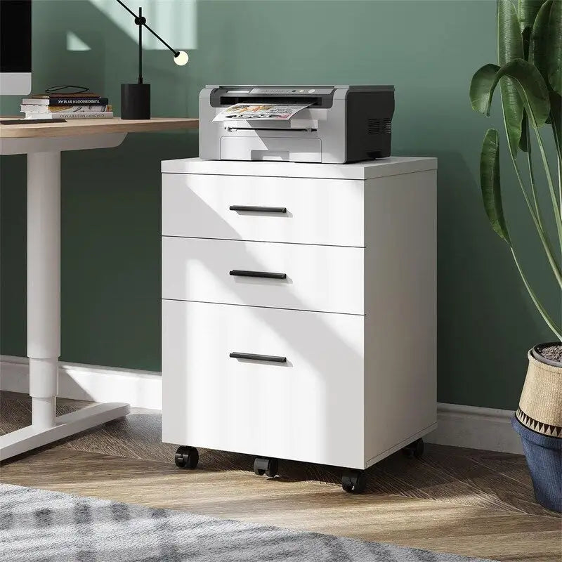 3-Drawer Rolling File Cabinet – Black / White / Walnut, Eco Wood, Contemporary Style, Single