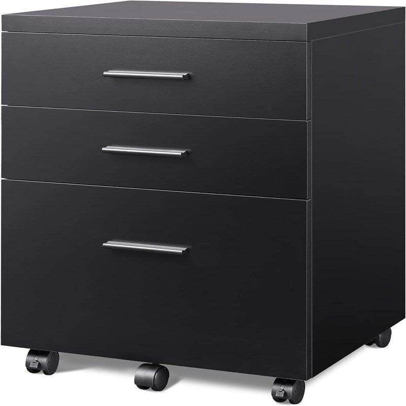 3-Drawer Rolling File Cabinet – Black / White / Walnut, Eco Wood, Contemporary Style, Single