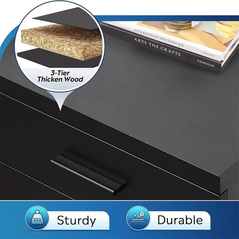 3-Drawer Rolling File Cabinet – Black / White / Walnut, Eco Wood, Contemporary Style, Single