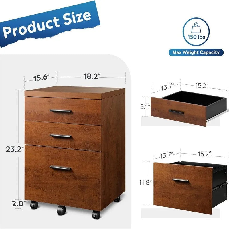 3-Drawer Rolling File Cabinet – Black / White / Walnut, Eco Wood, Contemporary Style, Single