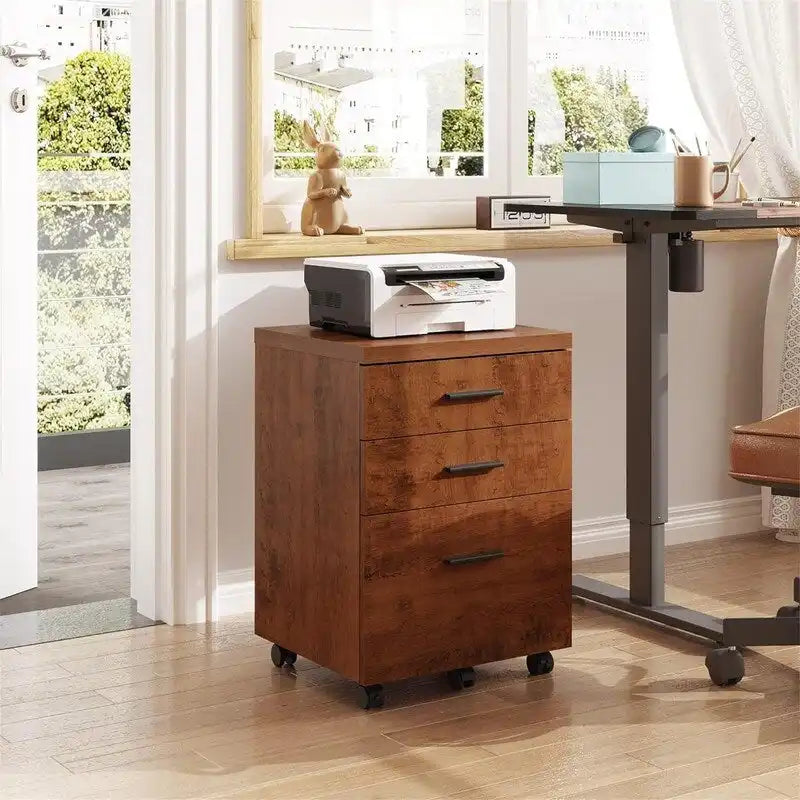 3-Drawer Rolling File Cabinet – Black / White / Walnut, Eco Wood, Contemporary Style, Single