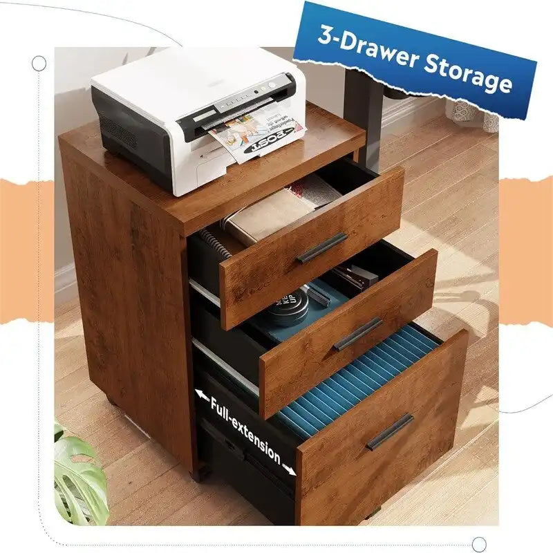 3-Drawer Rolling File Cabinet – Black / White / Walnut, Eco Wood, Contemporary Style, Single