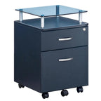 Glass Top Rolling File Cabinet – Graphite / Woodgrain / Grey, 2 Drawers, Locking Top, Contemporary Style, Single