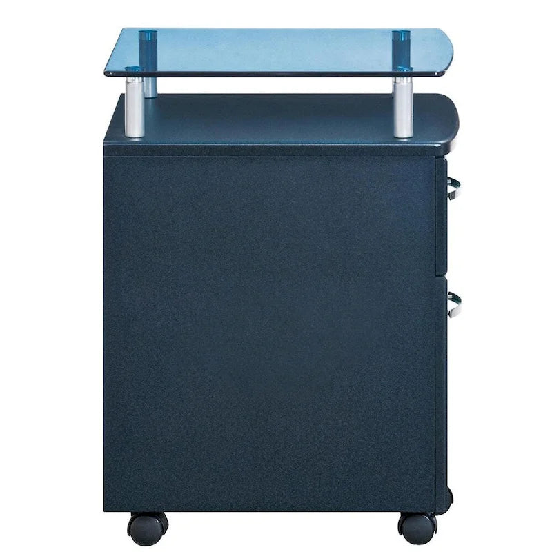 Glass Top Rolling File Cabinet – Graphite / Woodgrain / Grey, 2 Drawers, Locking Top, Contemporary Style, Single