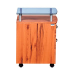 Glass Top Rolling File Cabinet – Graphite / Woodgrain / Grey, 2 Drawers, Locking Top, Contemporary Style, Single