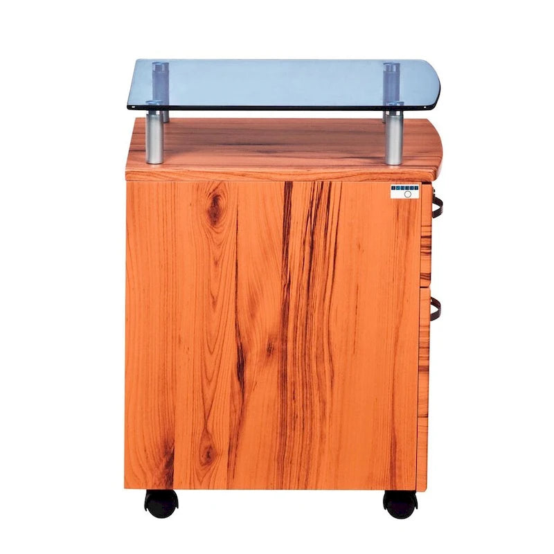 Glass Top Rolling File Cabinet – Graphite / Woodgrain / Grey, 2 Drawers, Locking Top, Contemporary Style, Single