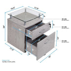 Glass Top Rolling File Cabinet – Graphite / Woodgrain / Grey, 2 Drawers, Locking Top, Contemporary Style, Single