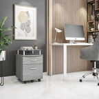 Glass Top Rolling File Cabinet – Graphite / Woodgrain / Grey, 2 Drawers, Locking Top, Contemporary Style, Single