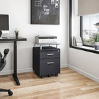 Glass Top Rolling File Cabinet – Graphite / Woodgrain / Grey, 2 Drawers, Locking Top, Contemporary Style, Single