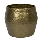 Debossed Metal Drum Side Table – Brass, Round, Modern Style, Single