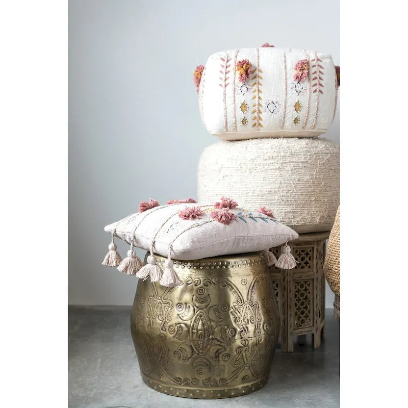 Debossed Metal Drum Side Table – Brass, Round, Modern Style, Single