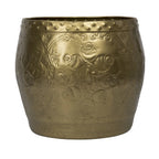Debossed Metal Drum Side Table – Brass, Round, Modern Style, Single