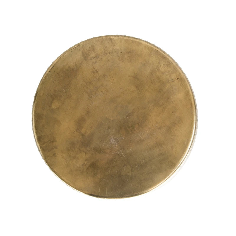 Debossed Metal Drum Side Table – Brass, Round, Modern Style, Single