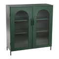 Metal Cabinet with 2 Arched Striated Glass Doors – Dark Green / Black, Modern Vintage Style, Single