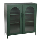 Metal Cabinet with 2 Arched Striated Glass Doors – Dark Green / Black, Modern Vintage Style, Single