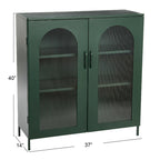 Metal Cabinet with 2 Arched Striated Glass Doors – Dark Green / Black, Modern Vintage Style, Single