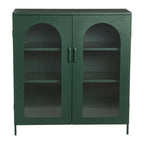 Metal Cabinet with 2 Arched Striated Glass Doors – Dark Green / Black, Modern Vintage Style, Single