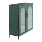 Metal Cabinet with 2 Arched Striated Glass Doors – Dark Green / Black, Modern Vintage Style, Single