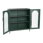 Metal Cabinet with 2 Arched Striated Glass Doors – Dark Green / Black, Modern Vintage Style, Single