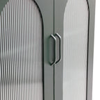Metal Cabinet with 2 Arched Striated Glass Doors – Dark Green / Black, Modern Vintage Style, Single