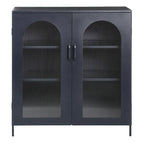Metal Cabinet with 2 Arched Striated Glass Doors – Dark Green / Black, Modern Vintage Style, Single
