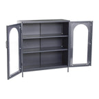 Metal Cabinet with 2 Arched Striated Glass Doors – Dark Green / Black, Modern Vintage Style, Single