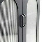 Metal Cabinet with 2 Arched Striated Glass Doors – Dark Green / Black, Modern Vintage Style, Single