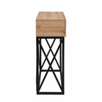 43" Industrial Console Table – Natural Wood Grain, Metal Frame, 2 Drawers, Single
