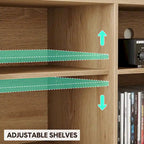 Rattan Boho TV Stand – Natural / Wood Grain, 2 Cabinets & 2 Open Shelves, Fits 65" or 75" TV, Single