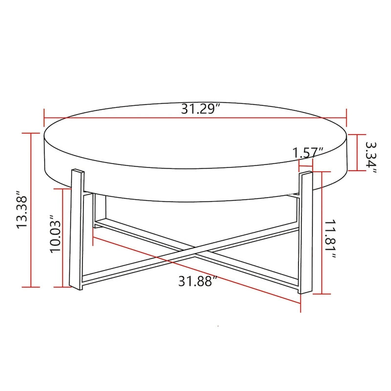 31" Round Retro Splicing Coffee Table – Black & Natural / Gold & Natural, Cross Metal Legs, Single