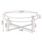31" Round Retro Splicing Coffee Table – Black & Natural / Gold & Natural, Cross Metal Legs, Single
