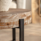 31" Round Retro Splicing Coffee Table – Black & Natural / Gold & Natural, Cross Metal Legs, Single