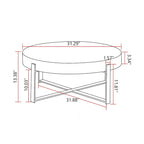 31" Round Retro Splicing Coffee Table – Black & Natural / Gold & Natural, Cross Metal Legs, Single