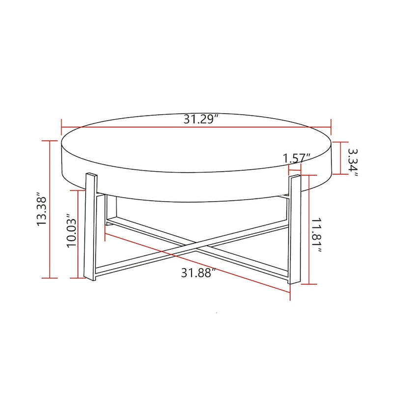 31" Round Retro Splicing Coffee Table – Black & Natural / Gold & Natural, Cross Metal Legs, Single
