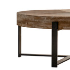 31" Round Retro Splicing Coffee Table – Black & Natural / Gold & Natural, Cross Metal Legs, Single
