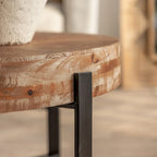 31" Round Retro Splicing Coffee Table – Black & Natural / Gold & Natural, Cross Metal Legs, Single
