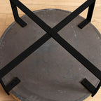 31" Round Retro Splicing Coffee Table – Black & Natural / Gold & Natural, Cross Metal Legs, Single