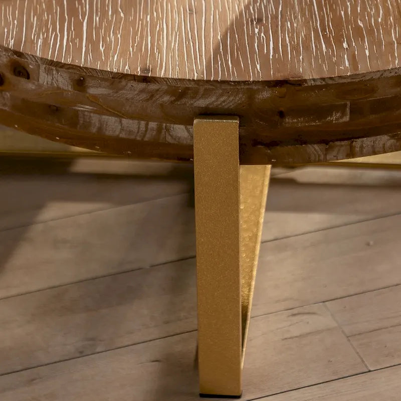 31" Round Retro Splicing Coffee Table – Black & Natural / Gold & Natural, Cross Metal Legs, Single