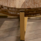 31" Round Retro Splicing Coffee Table – Black & Natural / Gold & Natural, Cross Metal Legs, Single