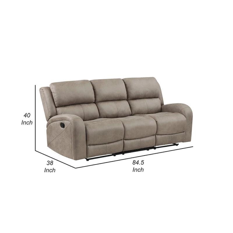 85" Manual Double Recliner Sofa – Brown, Microfiber, Tufted Back, Seats 2–3