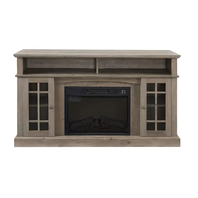 58" Entertainment Console with 23" Fireplace Inset – Gray Wash / Espresso, Classic Style, Single