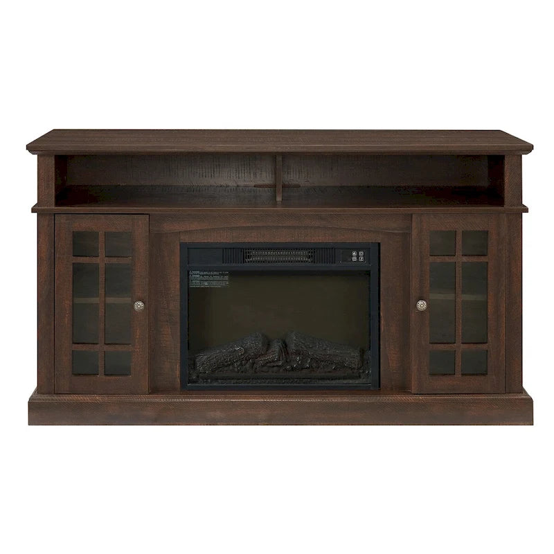 58" Entertainment Console with 23" Fireplace Inset – Gray Wash / Espresso, Classic Style, Single