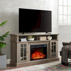 58" Entertainment Console with 23" Fireplace Inset – Gray Wash / Espresso, Classic Style, Single