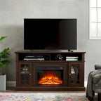 58" Entertainment Console with 23" Fireplace Inset – Gray Wash / Espresso, Classic Style, Single