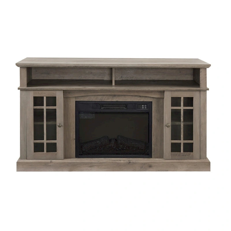 58" Entertainment Console with 23" Fireplace Inset – Gray Wash / Espresso, Classic Style, Single